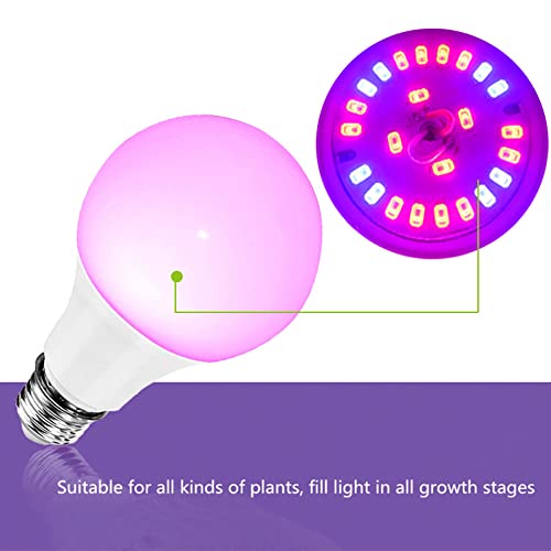 Grow Light Bulbs for Indoor Plants - Full Spectrum E26 A19 LED Lamp Bulb 12W - Balanced Spectrum 5000K with Red & Blue Light for Seeds, Greens, Hydroponics - 2 Pack