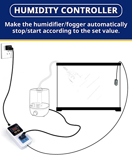 Reptile Humidity Controller, Keeps Reptile Foggers Running Only Within the Preset Humidity Range, Suitable for a Variety of Reptile Humidifiers/Foggers Controlled by the Dial Knob, Easy to Use