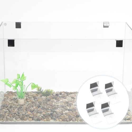 4 Pcs Aquarium Lid Clips, 19mm Aquarium Cover Support Clamps, Aquarium Cover Holder Lid, Stainless Steel Aquarium Tank Cover Clamps Set, Silver Tone