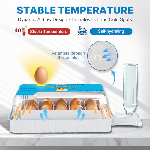 Incubators for Hatching Eggs 15-35 Eggs Incubator with Automatic Egg Turning and ℉Temperature Display LED Candler Poultry Incubator for Hatching Chicken Duck and Quail Incubator (Blue)