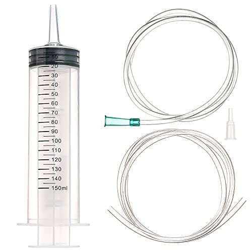 SHAOTONG 150ml Syringe with 40 Inch Tube and Tip Adapter, for Feeding Pets, Liquid Refilling, Drawing Oil Fluid - size: 150ML/CC