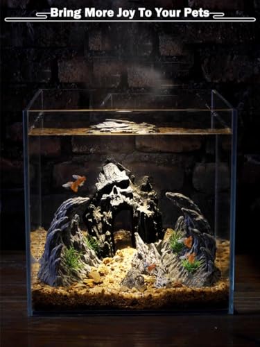 Aquarium Mountain View Stone Ornament - Aquarium Skull Rock Decor Cave for Fish Tank,Aquarium Decorations Small,Small Aquarium Decoration for Fish Tank - 5.7 Inches High