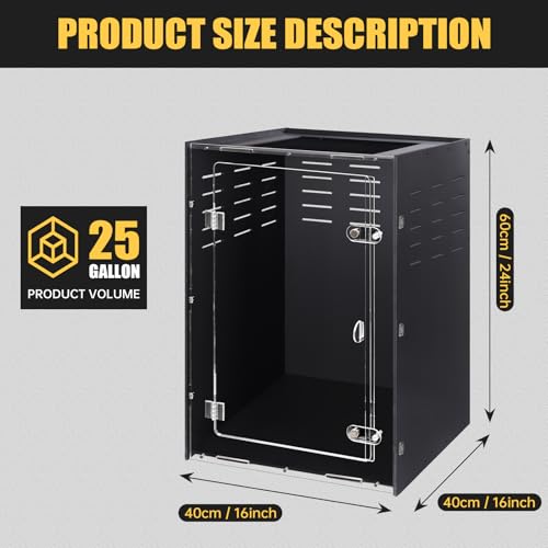 16" x 16" x 24" PVC Reptile Enclosure, Front Opening Arboreal Terrarium for Adult Geckos & Tropical Reptiles, Insulated Lightweight Tank with Screen Top & Secure Lock - size: 16"16"24"
