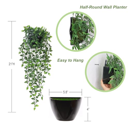 Artificial Hanging Plants,2 Pack Fake Wall Plants,Faux Mandala Vines Potted Plant,Plastic Greenery with Wall Planter for Indoor Outdoor Garden Patio Office Décor