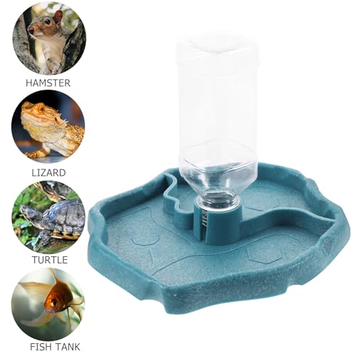 Mobestech Reptile Waterer and Food Dish Automatic Water Feeder with Reservoir Lake Blue for Tortoises Lizards and Amphibians Terrarium Use