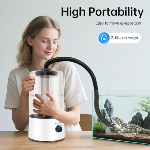 Pet Humidifier, Reptile Fogger With Adjustable Hose Washable Filter Reptile Humidifier With Three Sprays Suitable for Reptile Tank Home and Pet Store