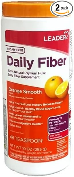 Leader Psyllium Husk Powder Supplement 4-in-1 Fiber for Digestive Health, Plant Based 100% Natural Psyllium Husk Daily Fiber, Gluten Free, Non-GMO, Compare to Meta-mucil 13 OZ (Pack of 2)