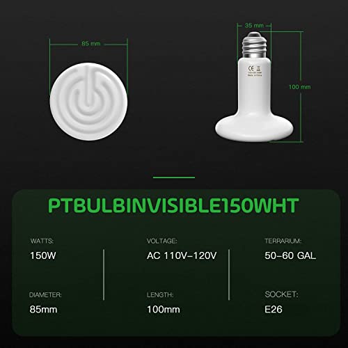 Simple Deluxe 150W Ceramic Heat Emitter Reptile Heat Lamp Bulb No Light Emitting Brooder Coop Heater for Amphibian Pet Terrarium Chameleon Lizards Snakes & Incubating Chicken