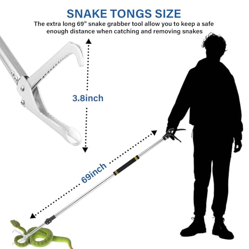 Snake Grabber Tool, 55inch Snake Tongs for Rattlesnake Reptile Tongs Long Catcher Reach Grabber Heavy Duty and Made of Stainless Steel Tube Sponge Handle (55inch (black)) - size: 55inch (black)