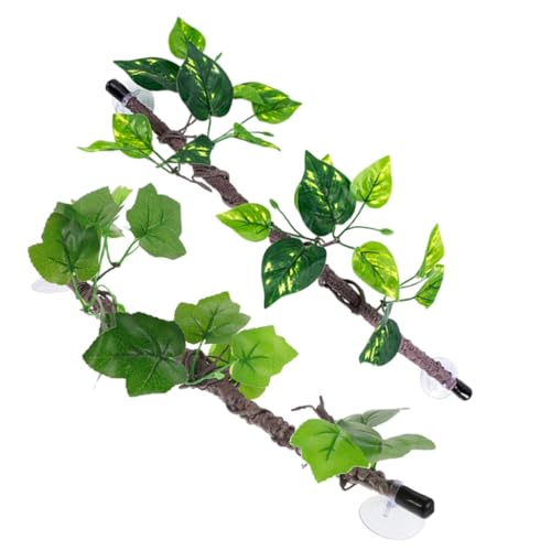 COHEALI Artificial Reptile Climbing Vines Flexible Green Plastic 2pcs with Suction Cups Lizard and Chameleon Climbing Branches for Terrarium Decoration for Reptile Tank