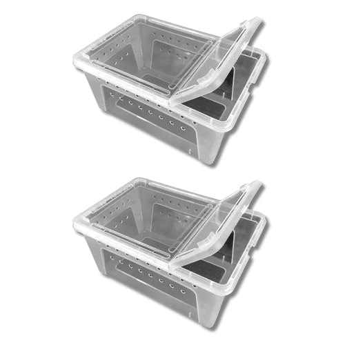 Jungle Bob - Clear Plastic Reptile Terrarium Box - Easy Pet Transportation - Enclosure for Small Herps - Side Ventilation - Clear View - Fade Resistant - Medium - 10.25" x 7" x 4.5" (2 Pack) - size: Medium, style: 2 Pack