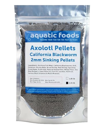 Axolotl Blackworm Pellets. 2mm-1/16 Sinking California Blackworm Small Pellets for Small Axolotl, Frogs, Shrimp, Salamanders, Newts, Snails…1/4-lb Pouch Bag