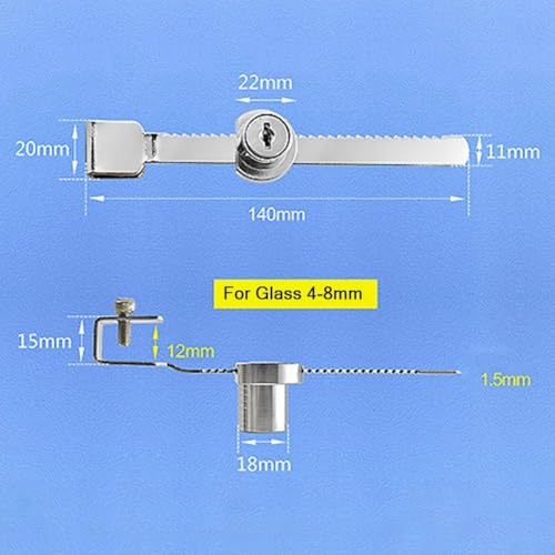 Sliding Glass Door Lock for Reptile Vivarium or Display Cabinet, Zinc Alloy Chrome Finish with 2 Keys for Secure Pet Enclosure and Showcase Protection(4-8mm) - size: 4-8mm