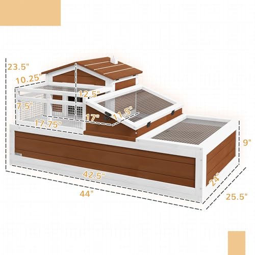 2-Story Three-Room Tortoise Habitat Spacious and Balcony Featuring Durable Construction 44x25.5x25 Weather-Proof Coffee Brown for Small and Medium Tortoises