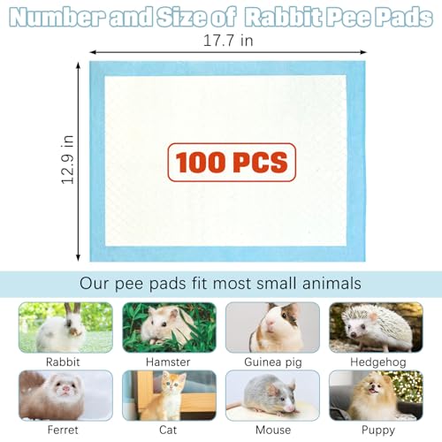 kathson 100PCS Rabbit Pee Pads 18"× 13" Disposable Cage Liners Super Absorbent Black Carbon Odor-Control Bunny Training Pad with Quick-Dry Surface for Bunny Guinea Pig Kitten Hedgehog Small Animals - size: Blue,100Pcs