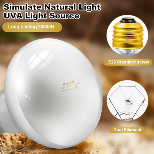 MIXJOY 100W Reptile Heat Lamp Bulbs, 2Pack Heat Lamp Bulbs for Reptiles Basking Bulbs UVA Daylight Basking Light Amphibians Heating Lamp Emitter for Lizard, Tortoise, Bearded Dragon Gecko, Chicken - style: 2Pack 100W