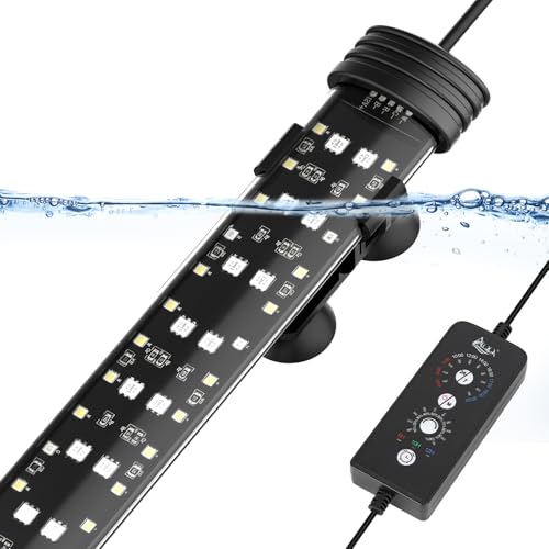 AQQA Submersible LED Aquarium Light, 24/7 Mode Full Spectrum Fish Tank Light, 4 Rows Beads with 9 Colors Choice, IP68 Waterproof Aquarium Plant Light, Adjustable Brightness Timer, 7 Adjustable Angle - size: 15.16In ( For 15.75''-26.77'' Length Fish Tank)