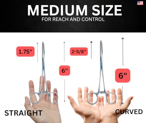 ADROIT 6" (15.2 cm) Straight & Curved Tip Stainless Steel Hemostat Forceps | Precision Teeth Grip | Versatile Use for First Aid, Crafting, & Electronics - size: 6", style: Straight & Curved