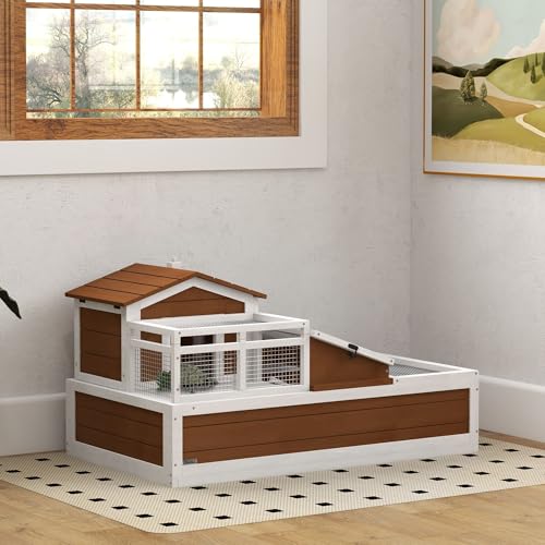 2-Story Three-Room Tortoise Habitat Spacious and Balcony Featuring Durable Construction 44x25.5x25 Weather-Proof Coffee Brown for Small and Medium Tortoises