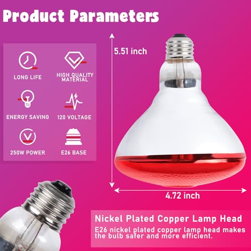 LUCKY HERP Infrared Heat Lamp for Chickens - 250 Watts Red Heat Lamp Bulb 1 Pack, Heat Light Bulb for Brooder Coop, Food Service, Chicks, Pet, Reptile - style: 250 Watts 1 PACK
