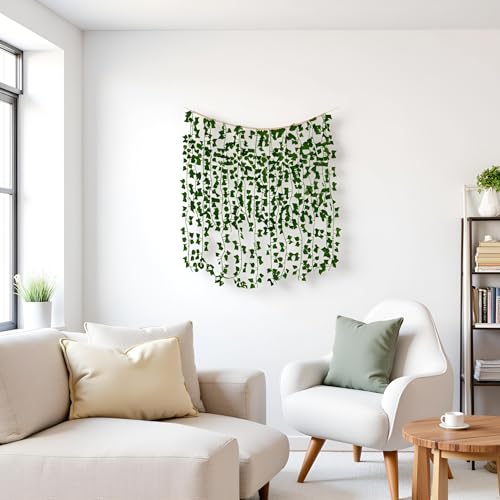 Mkono Hanging Fake Vines for Bedroom Wall Decor Artificial Plant Leaves with Wood Beads Set Indoor Greenery Ivy Garland for Living Room Apartment Christmas Wedding Party Teen Girl Room - size: Large