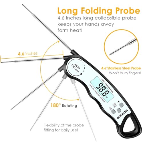GDEALER Meat Thermometer Digital Instant Read Thermometer Ultra-Fast Cooking Food Thermometer with 4.6” Folding Probe Calibration Function for Kitchen Milk Candy, BBQ Grill, Smokers (Black) - color: D-Black