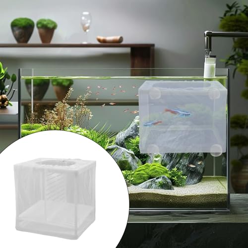 MY MIRONEY 2PCS 6.3" x 5.51" x 5.91" Fish Tank Breeder White Nylon Fish Incubator Mesh Box Aquarium Fish Fry Hatchery Breeder with Suction Cups (with Divider) - style: 6.3" x 5.51" x 5.91"; White; with Divider