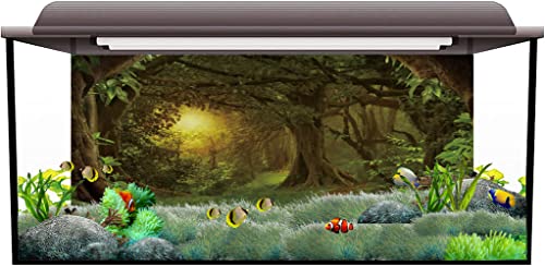 AWERT 72x18 inches Psychedelic Forest Terrarium Background Dim Old Trees Woodland Reptile Habitat Background Green Rainforest Aquarium Background Vinyl Background - size: 72x18in/180x45cm