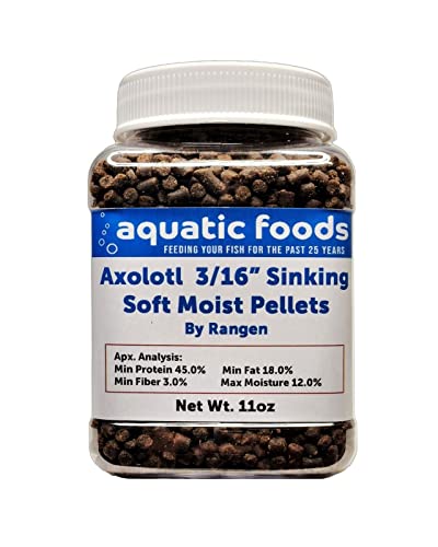Axolotl Food, 3/16" Soft Moist Sinking Pellets, Rangen's Salmon Meal Pellets for Medium & Adult Axolotl. Also Shrimp, Snails, Crabs, All Tropical Fish...11oz Small Jar | For Adult Axolotl, Also for Shrimp, Snails, Crabs, Crayfish, Bottom Tropical Fish - s