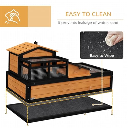 Wooden Turtle House, Small Animal Cage, Small Animal House, Pet Supplies, Mesh Roof, Three Separate Areas, Two Levels, Indoor/Outdoor Use, Openable Roof, Pull-Out Tray, Yellow