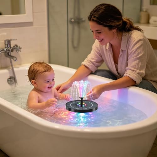 Sunlight Fountain Illuminated Floating Aeration Decorative Garden Backyard Patio Poolside Aquarium Terrarium Deck Landscape Outdoor Kids Toy Ecofriend Pump Ornament Gift Relaxation Spray LED Feature