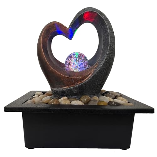 Indoor Tabletop Water Fountain, Zen Meditation Waterfall Fountain with ON/Off Switch, Heart Shape Decoration with LED Light for Home Office Relaxation Decor - size: B