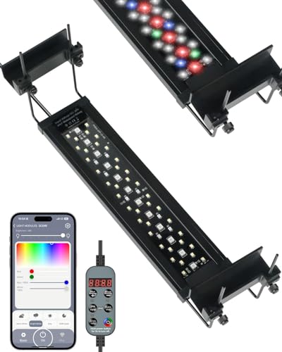 Pawfly Aquarium Light for Plants, 14 W Bluetooth Fish Tank Light, Full Spectrum Aquarium Lights for 12"-18" Fish Tanks, Extendable 24/7 LED Lights with Timer Modes & Adjustable Brightness - size: 12"-18"