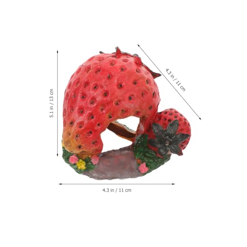 POPETPOP Strawberry Shaped Reptile Hideout Resin Cave for Bearded Dragon Lizard Turtle Habitat Basking Platform Aquarium Decor Shelter 5.11X4.33X4.33In