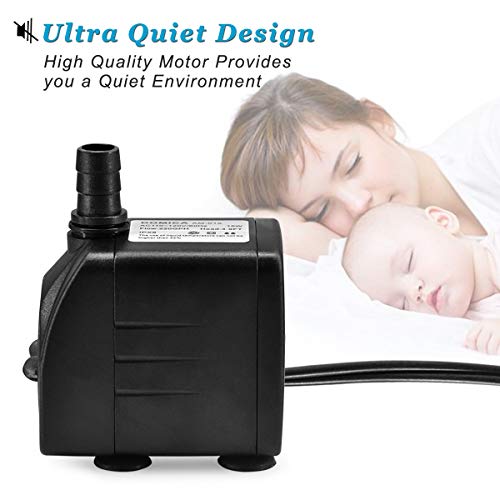 DOMICA 220GPH Ultra Quiet Fountain Pump (15W 800L/H), Small Submersible Pump for Pond, Water Feature, Aquariums, Fish Tanks, Hydroponics, Indoor or Outdoor Fountain (AC Powered)