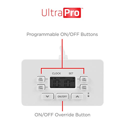 UltraPro 24hr Digital Bar Outlet Timer, 2-Polarized, 2 Programmable Cycles Plug - style: 2 Polarized Outlet Timer with Tether