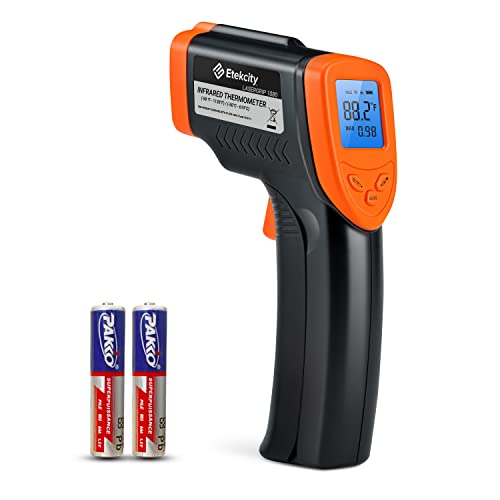 Etekcity Infrared Thermometer Laser Temperature Gun 1080, -58°F~ 1130°F for Meat Food Candy Pizza Oven, Heat Gun for Cooking, Kitchen, Fridge, Reptile, BBQ, HAVC, Adjustable Emissivity & Max Measure - color: Blaze Orange, style: Advanced