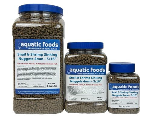 Snail & Shrimp 4mm Sinking 40% Protein Nuggets. Ideal for All Snails, Shrimp and Bottom Tropical Fish…10oz Jar - size: 10 Ounce (Pack of 1)