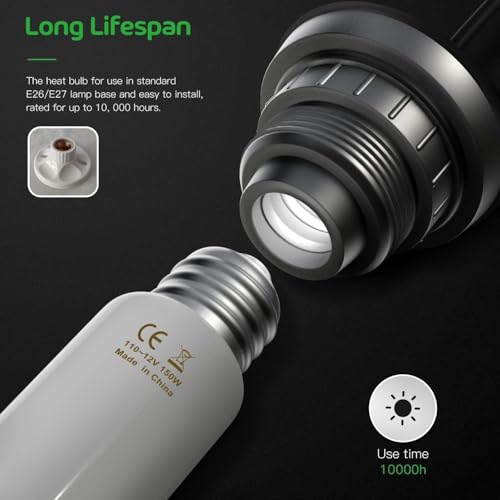 Simple Deluxe 150W Ceramic Heat Emitter Reptile Heat Lamp Bulb No Light Emitting Brooder Coop Heater for Amphibian Pet Terrarium Chameleon Lizards Snakes & Incubating Chicken