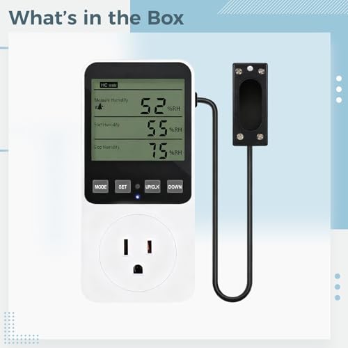 Digital Temperature Humidity Controller Outlet Plug with External Sensor, LCD Display, 16A 3680W Load, ±33.8 ℉, ±1 ℃ Accuracy, 3 Real Time Temperature Displays, for Reptiles, Grow Tents