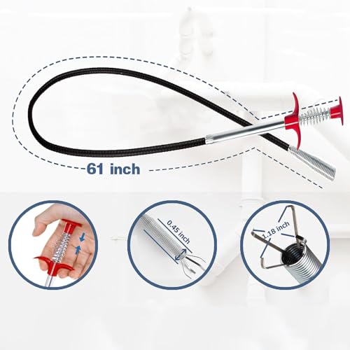 Drain Snake,61 inch Flexible Grabber Claw Pick Up Reacher Tool,Drain Clog Remover - Gutter Cleaning Tools for Home Sink, Bathroom Tub,Drain, Toilet, Tight Spaces - style: 61"