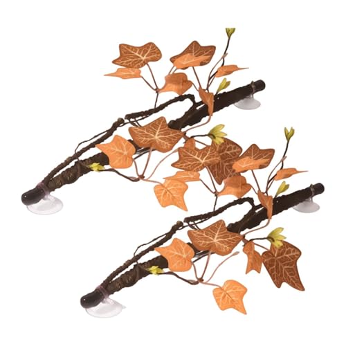 Reptile Tank Branch - 2 Piece Bendable Climbing Vine with Leaves, Suction Cup Artificial Plant Decor, Habitat Accessory | Indoor Reptile Use for Gecko Snake Lizard Frog Bearded Dragon Home