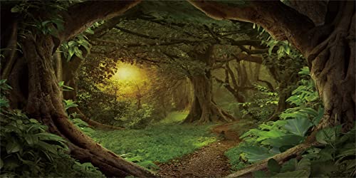 AWERT 72x24 inches Psychedelic Forest Terrarium Background Dim Old Trees Woodland Reptile Habitat Background Green Rainforest Aquarium Background Vinyl Background - size: 72x24in/180x60cm