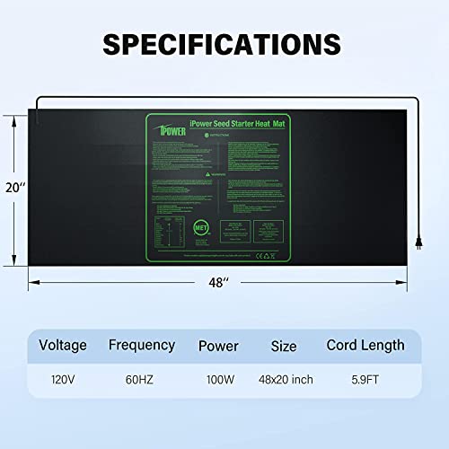 iPower 2-Pack Durable Waterproof Seedling Heat Mat 48" x 20" Warm Hydroponic Plant Germination Starting Pad - size: 48" x 20"(x2), style: Heat Mat