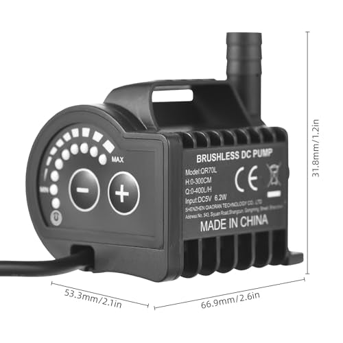 6.5W Electric with 8 Adjustable Levels, 7.2ft Lift Height, 5V USB Mini Fountain Pump for Aquarium, Fountain, Cooling (QR70L) - color: Qr70l