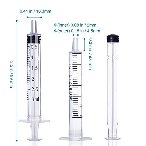3ml Syringe Without Needle - 3 ml Small Plastic Syringes Sterile Individually Packed with Cap for Lab Medicine Student Measuring Liquid and Pet Dog Cat Baby Feeding Oral Colostrum ( 60 Pack 3cc /ml )