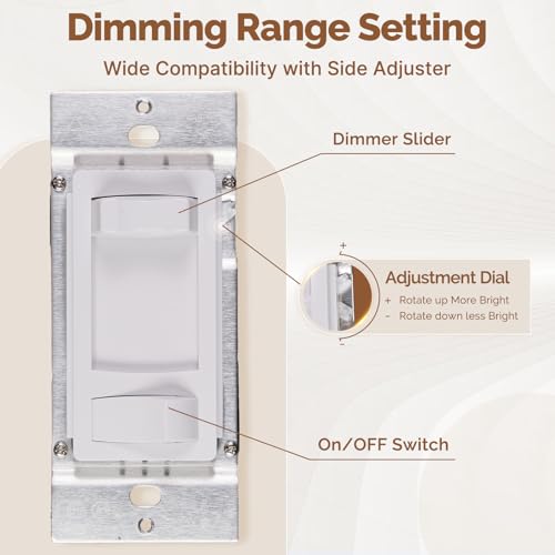 MOES Dimmer Light Switches 2pcs, 3 Way & Single Pole Dimmable Switch for LED,CFL,Incandescent,Halogen, 600Watt Max, ON/Off Switch with Dimming Slide, No Neutral Wire Required - color: White, size: 2 Pack No Cover