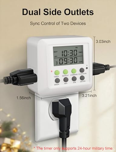 NOVKIT 3-in-1 Dual Outlet Timer Plug with Interval Cycle for Indoor, 7 Day 24 Hour Programmable Digital Repeat Timer Switch(15A, 1875W)