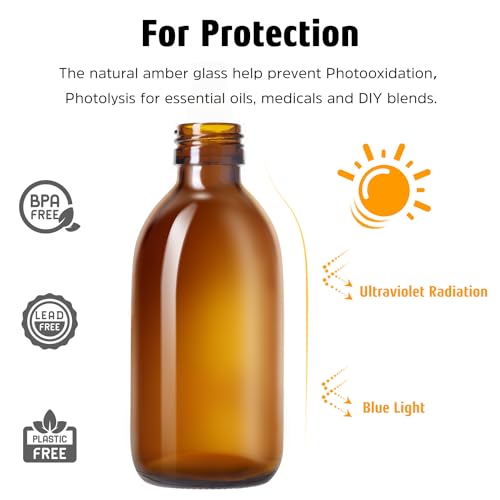 Tecohouse Amber Glass Spray Bottles 8.8 oz, 2 Pack Empty Spray Bottle for Essential Oils, Small Glass Bottles for Cleaning Solutions, Plants, Hair with Durable Nozzle, Labels, Funnel - color: 8.8 oz Amber