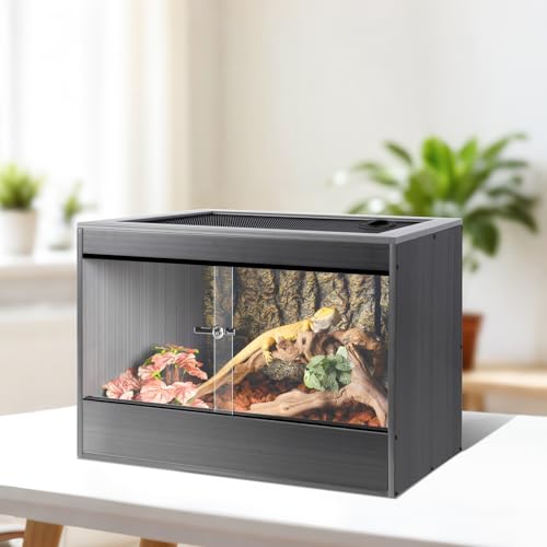 34 Gallon Reptile Enclosure, 24x18x18 Composite Wood & Plastic Reptile Terrarium, 24" Wide Lightweight Eco Reptile Habitat Lounge for Crested Leopard Gecko Lizard Snake Tortoise - size: 24x18x18 inch